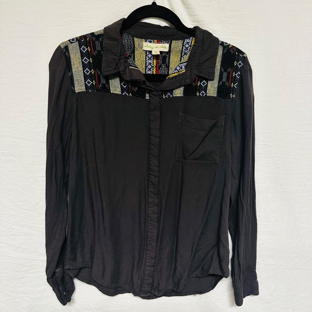 Anthropologie‎ Staring at Stars Long Sleeve Purple Button Up Embroidery Size Med
